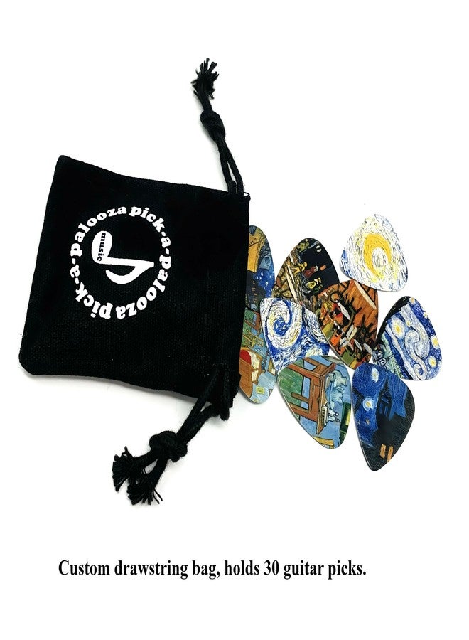 Pick-a-Palooza Impressionist Guitar Picks Gift Set For Guitarist - 12 Pack Light/Medium/Heavy, Custom Collectible Tin, Leather Pick Holder, Custom Drawstring Carry Bag - Image 5